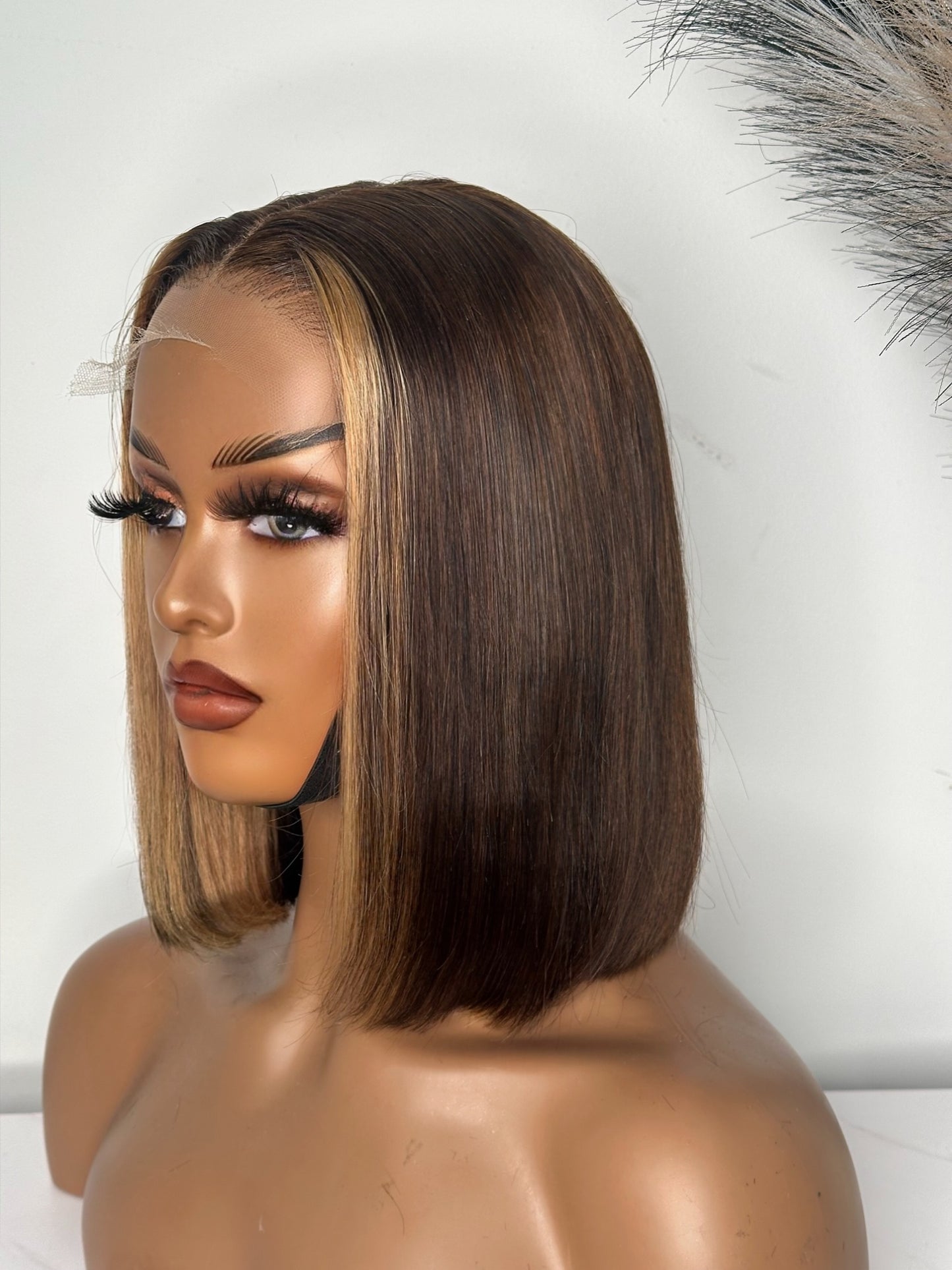 10” Brown with money piece Bob Luxury Transparent Wig Closure