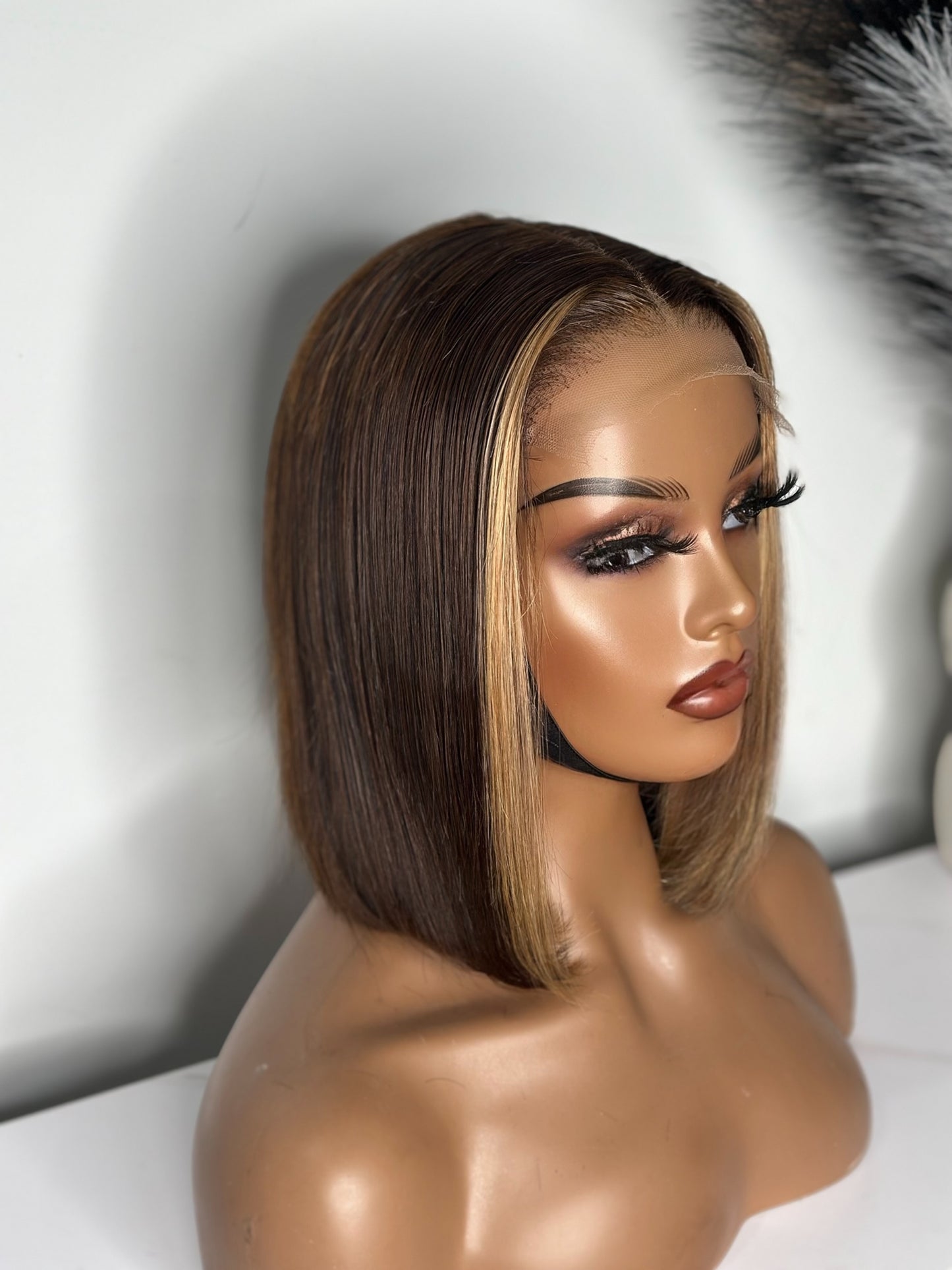 10” Brown with money piece Bob Luxury Transparent Wig Closure