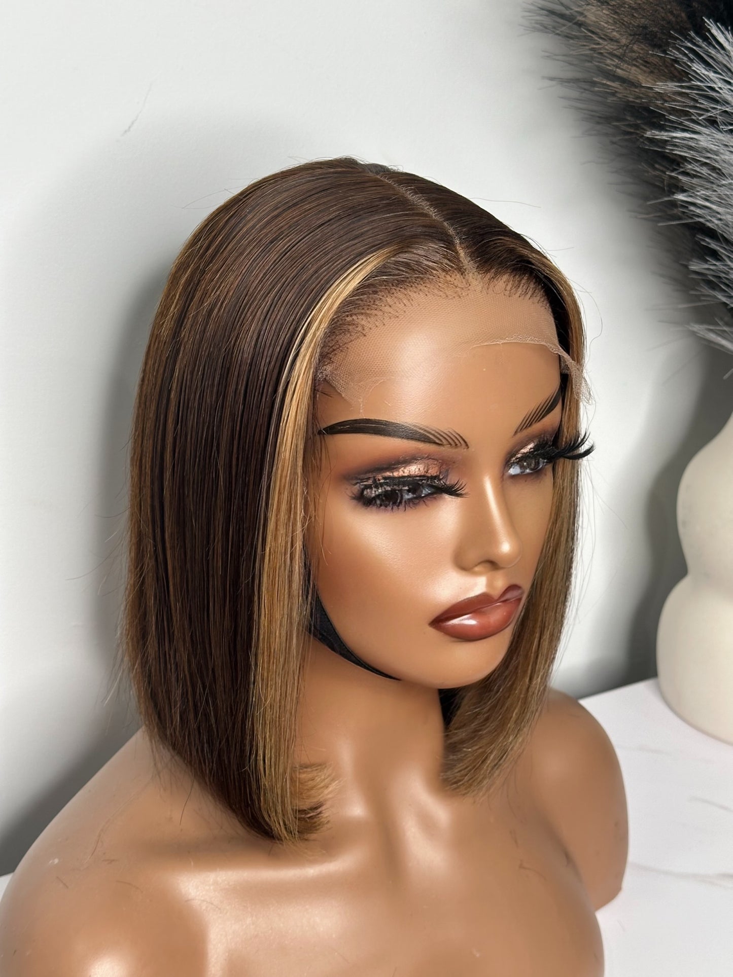 10” Brown with money piece Bob Luxury Transparent Wig Closure